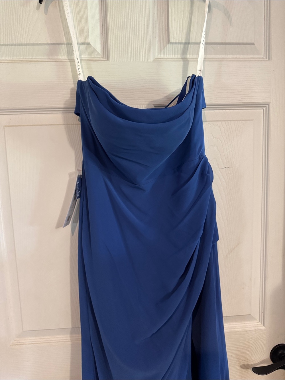 Azazie Royal Blue Strapless Draped Evening Gown